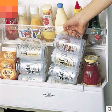 Beverage cans arranged in a refrigerator tray