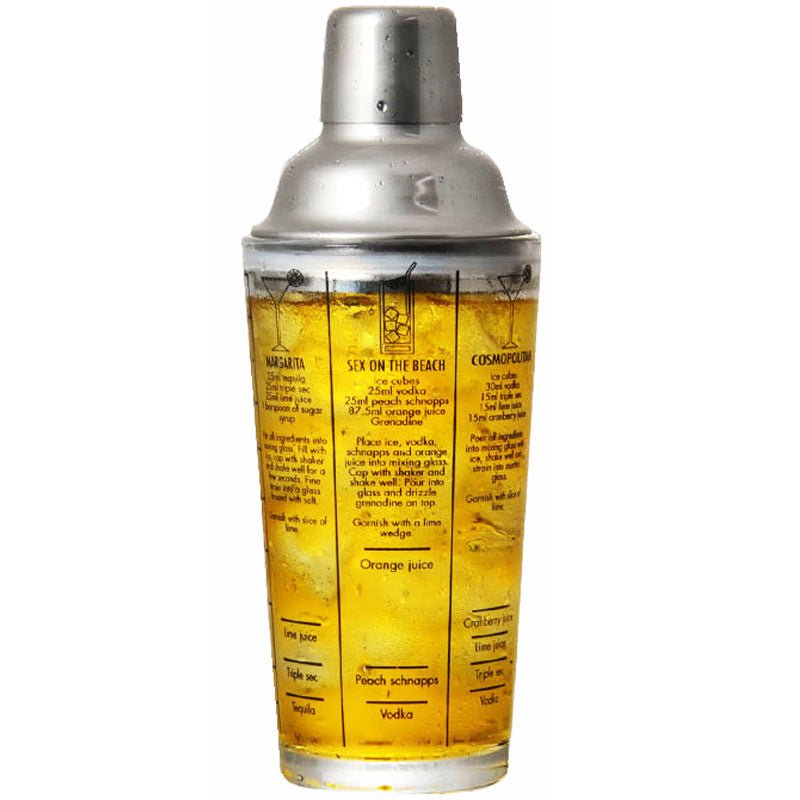 Elegant Glass and Stainless Steel Cocktail Shaker - Enhanced with Measurements and Recipes for Easy Mixing