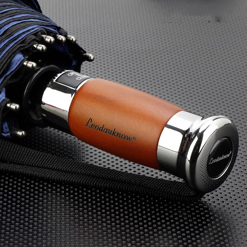 Large Classical Business Three Folding Umbrella with Wooden HandleParasols & Rain UmbrellasNormanharvey