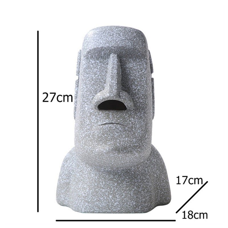 Grey Moai tissue box holder showing 27 cm height, 18 cm width and 17 cm depth