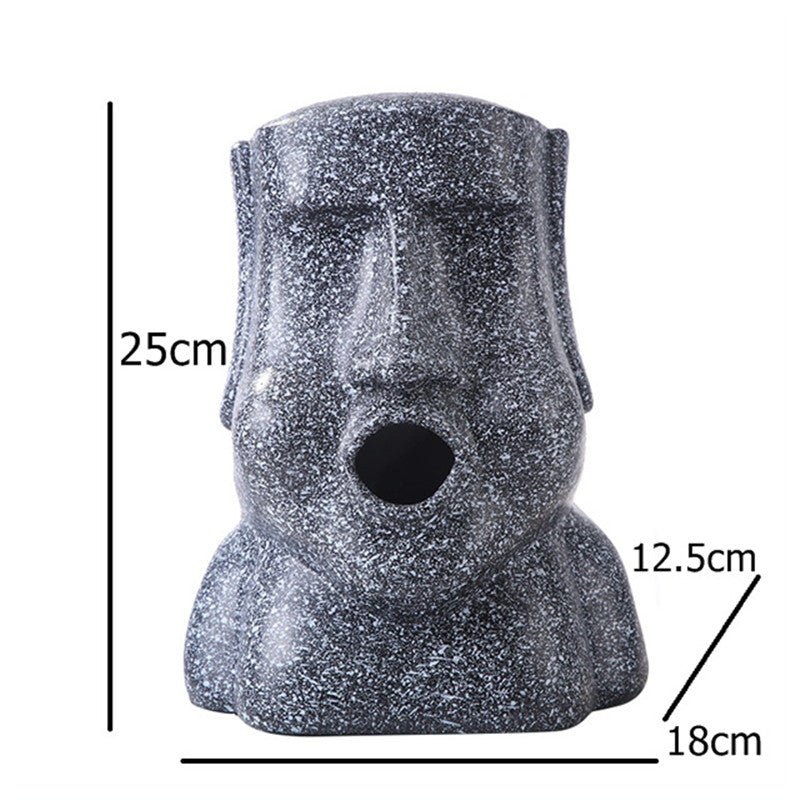 Black Moai tissue box holder with nose opening and dimensions