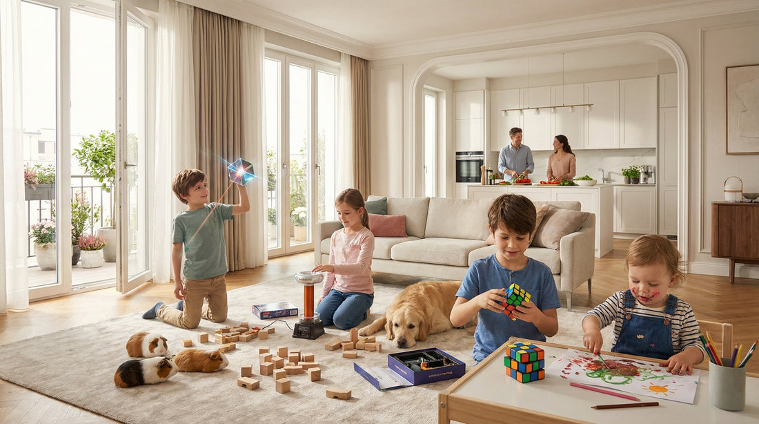 Kids playing with stem and educational toys.