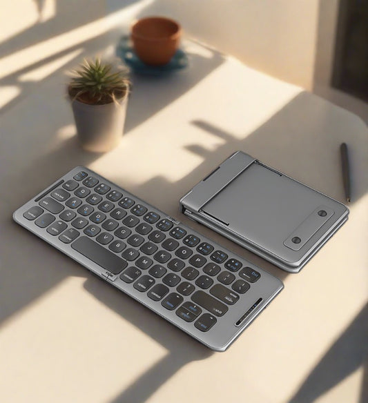 Portable Foldable Keypad for Travel on a desk with plants