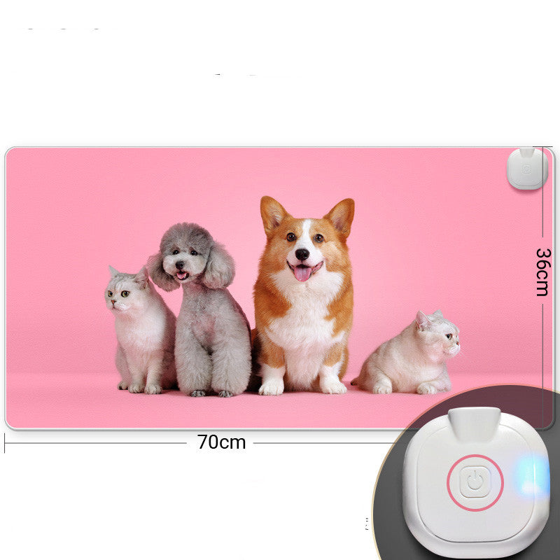 Heated Desk Mat 2cats 2 dogs pink