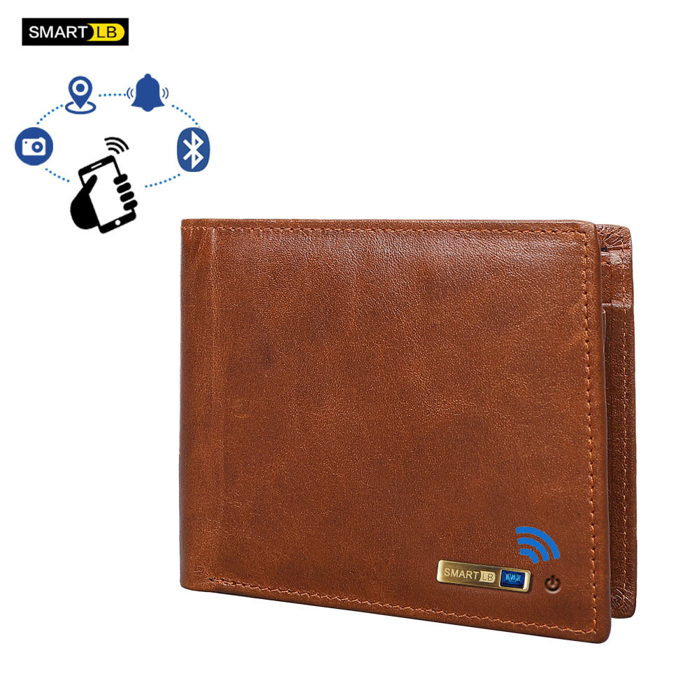 Mens Leather Anti Lost Wallet - Compatible with Apple & Android