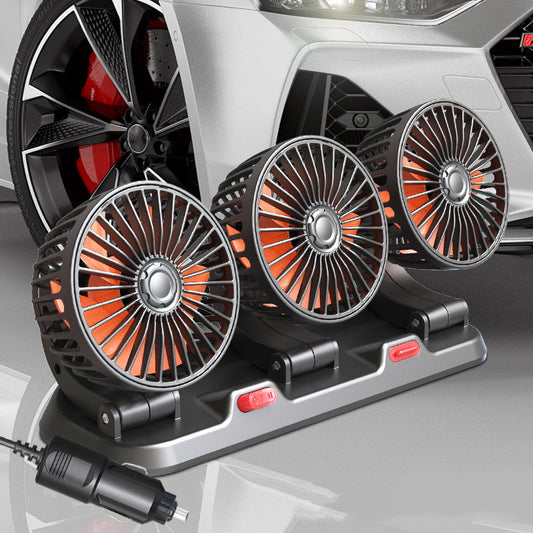 Three-Head Cooling Fan Installed in a Car