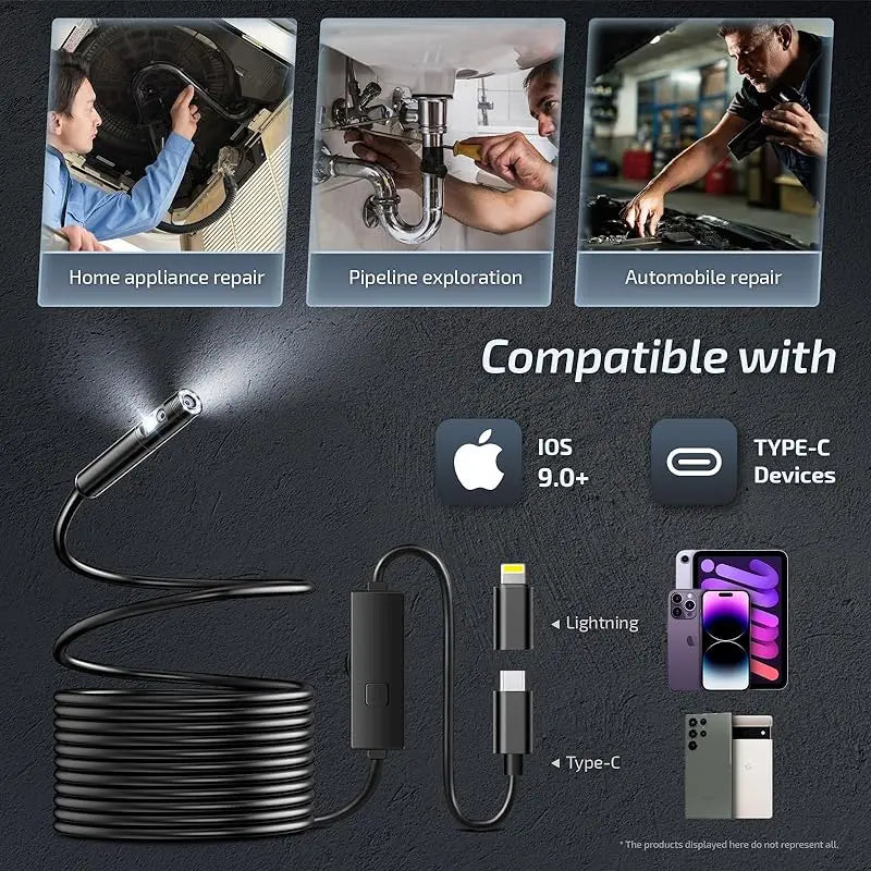 2MP Single/Dual Lens Endoscope Camera 3 in 1 Micro USB/Type-C Android IOS  iphone Inspection Camera Car Pipeline Borescope