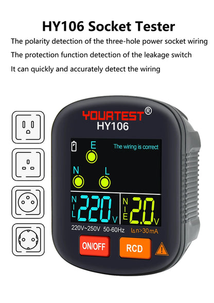 YOURTEST Socket Tester Voltage Test Digital Outlet Socket Detecter EU/UK/US Smart Voltage Detector Multi-function Electroscope