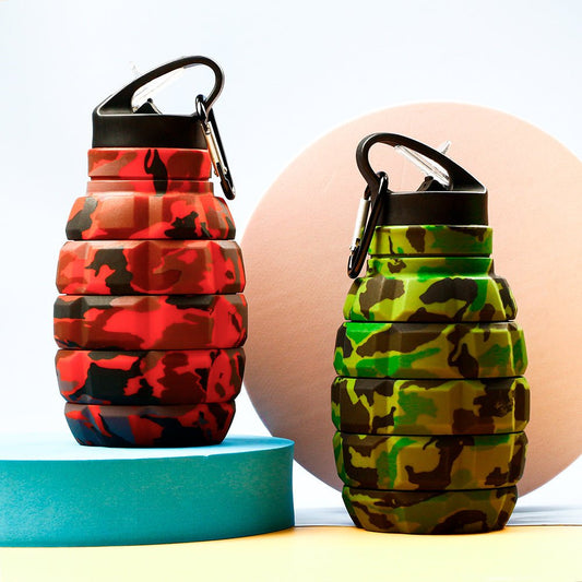 Collapsible Grenade-Shaped Water Bottle - Portable Hydration Solution with Folding Design