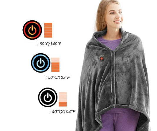 Electric Heating Shawl - USB Heated Wrap Blanket with Double-Sided Functionality and 3 Levels Temperature Control