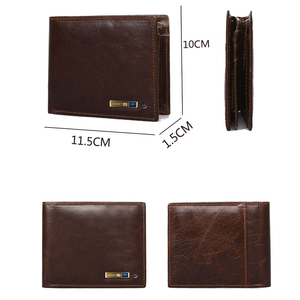 Mens Leather Anti Lost Wallet - Compatible with Apple & Android