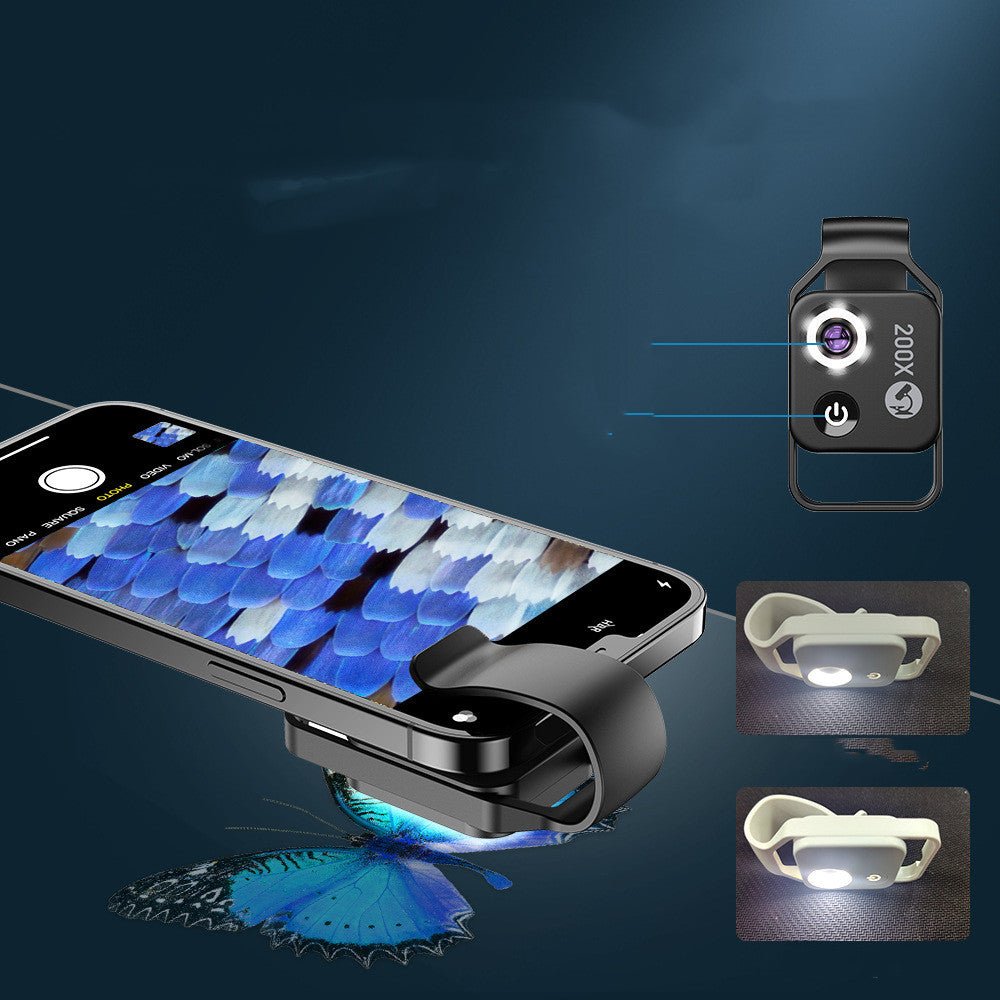 HD 200X Smartphone Magnifier Lens with LED Fill Light, CPL Coating, and USB Charging for Microscopic Exploration