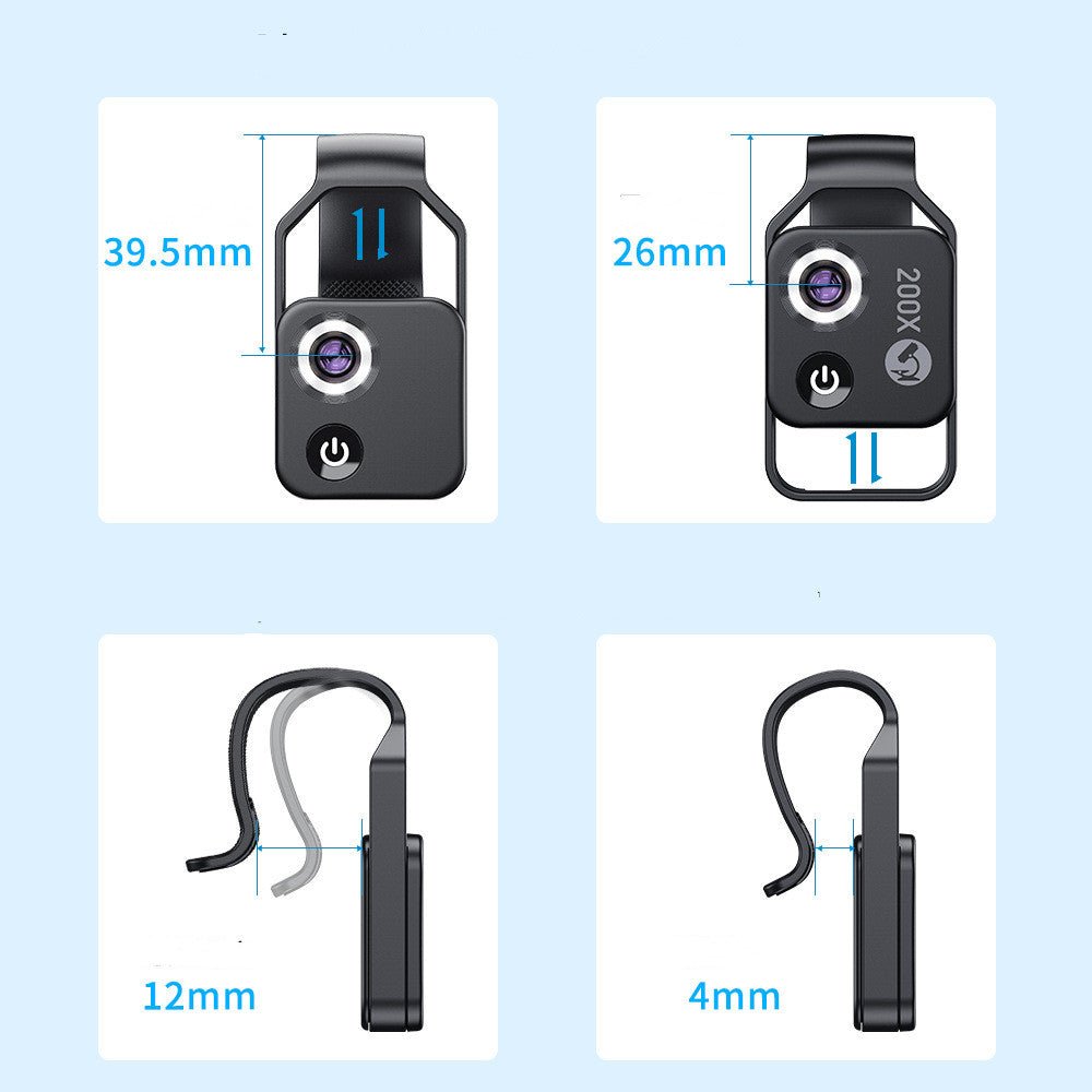 HD 200X Smartphone Magnifier Lens with LED Fill Light, CPL Coating, and USB Charging for Microscopic Exploration