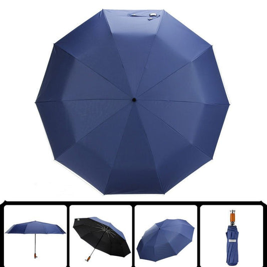 Large Classical Business Three Folding Umbrella with Wooden HandleParasols & Rain UmbrellasNormanharvey