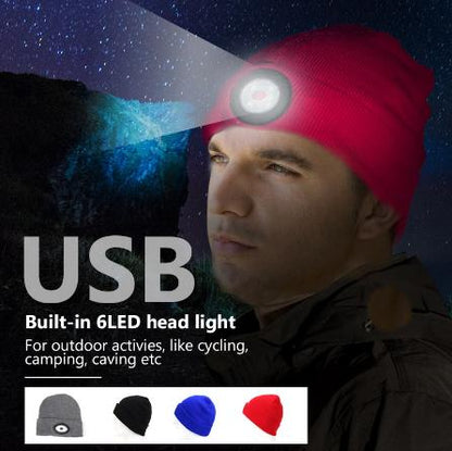 LED Beanie Hat: Built - in 6 - LED Handsfree Headlight, USB RechargeableTorchNormanharvey