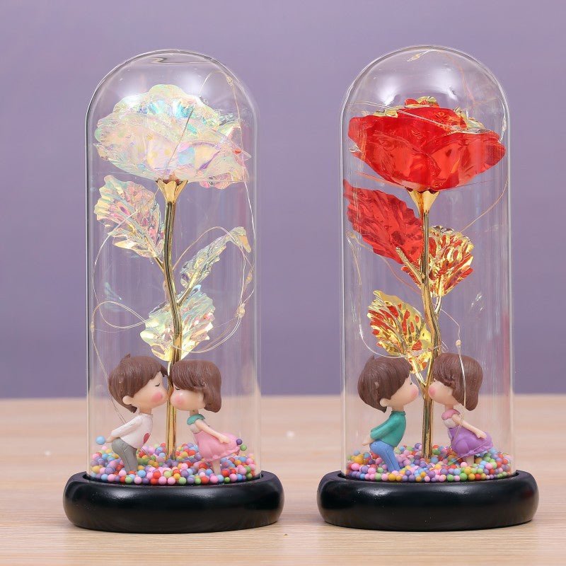 LED Lamp with Flower Glass Cover - Timeless Elegance for Your Shared Space, Symbol of Eternal Love and DevotionDried Flowers