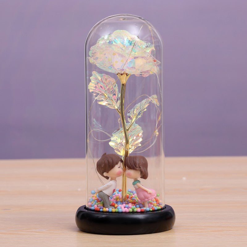 LED Lamp with Flower Glass Cover - Timeless Elegance for Your Shared Space, Symbol of Eternal Love and DevotionDried Flowers