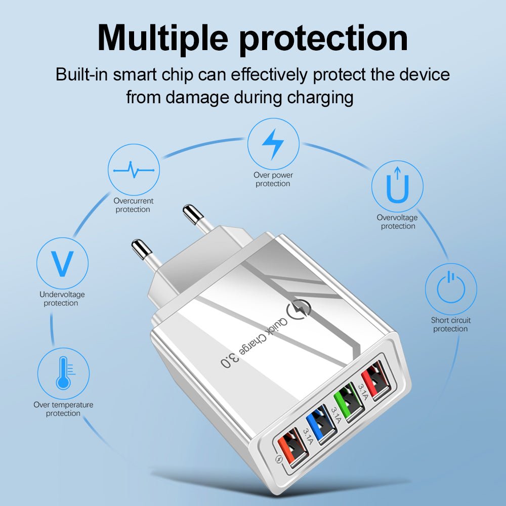 QuickCharge 3.0 - 4 Port Universal Rapid Charging for Multiple Devices with Comprehensive Safety ProtocolsPower Adapters & ChargersNormanharvey