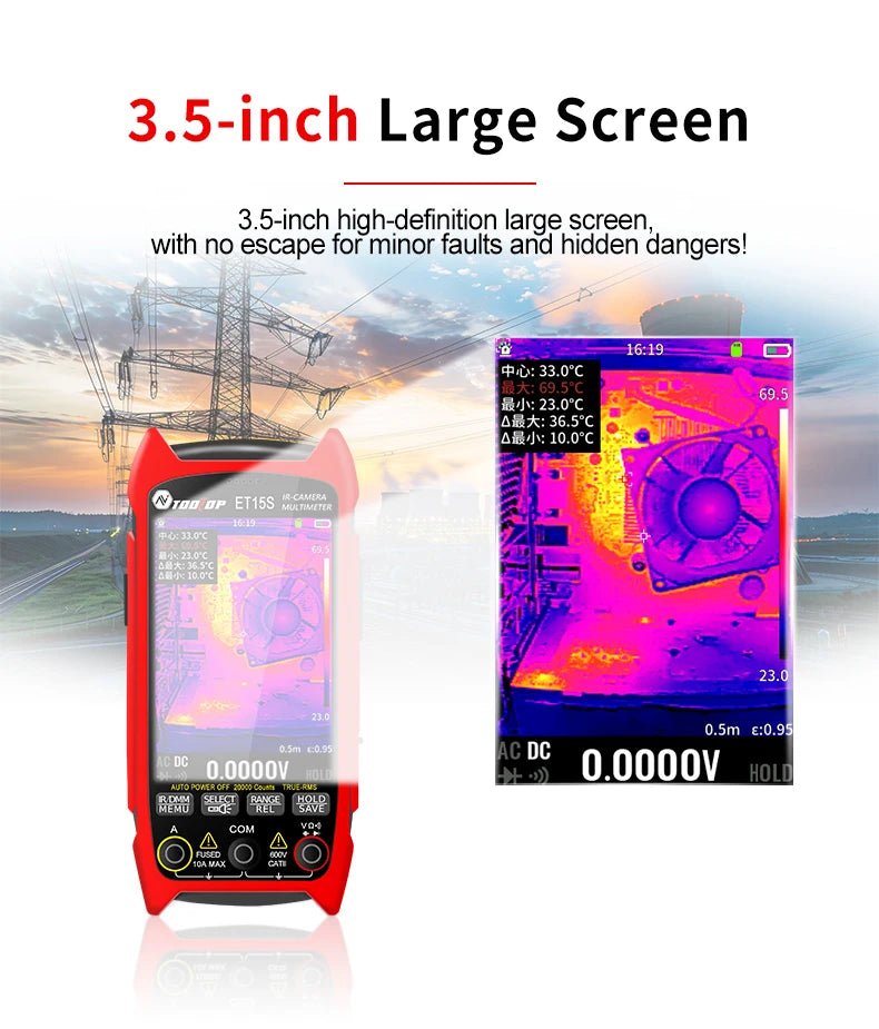 TOOLTOP ET15S Professional Thermal Imager 256x192 IR Sensor 3.5Inch 19999 Counts Digital Multimeter for PCB Floor HVAC RepairElectrical Testing ToolsNormanharvey