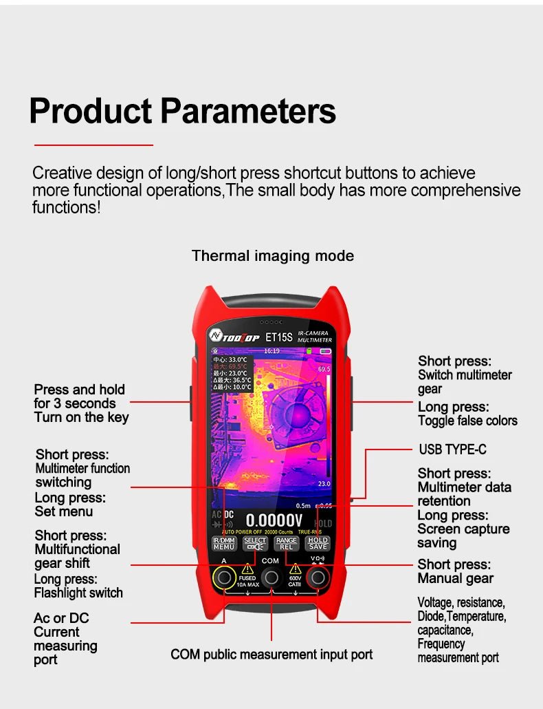 TOOLTOP ET15S Professional Thermal Imager 256x192 IR Sensor 3.5Inch 19999 Counts Digital Multimeter for PCB Floor HVAC RepairElectrical Testing ToolsNormanharvey