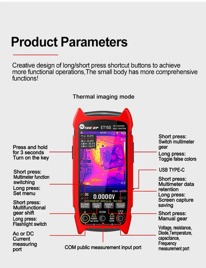 TOOLTOP ET15S Professional Thermal Imager 256x192 IR Sensor 3.5Inch 19999 Counts Digital Multimeter for PCB Floor HVAC RepairElectrical Testing ToolsNormanharvey