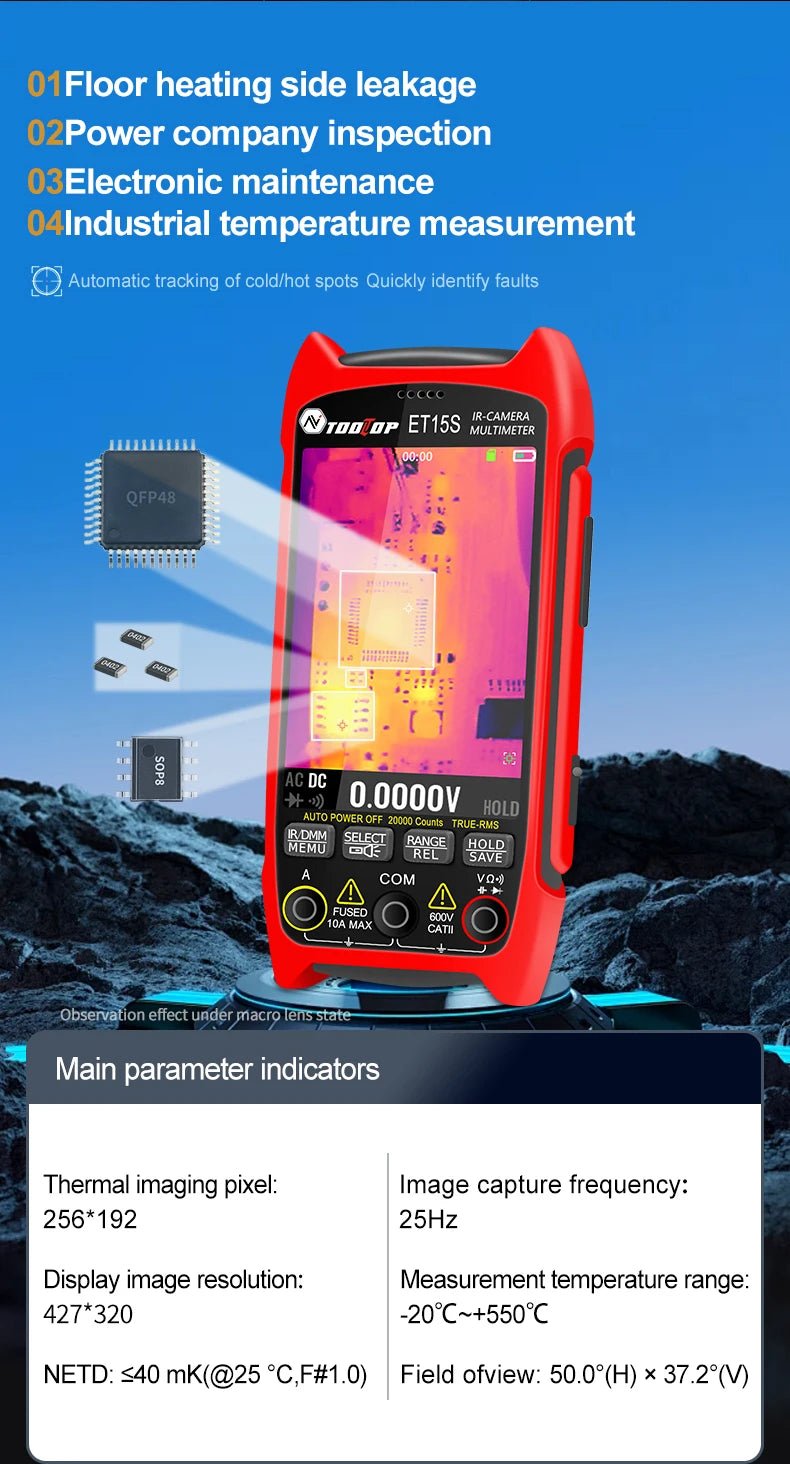 TOOLTOP ET15S Professional Thermal Imager 256x192 IR Sensor 3.5Inch 19999 Counts Digital Multimeter for PCB Floor HVAC RepairElectrical Testing ToolsNormanharvey