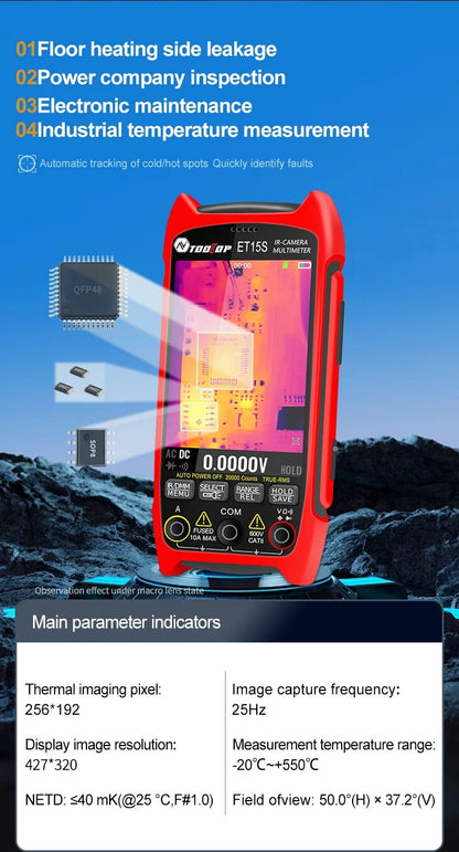 TOOLTOP ET15S Professional Thermal Imager 256x192 IR Sensor 3.5Inch 19999 Counts Digital Multimeter for PCB Floor HVAC RepairElectrical Testing ToolsNormanharvey