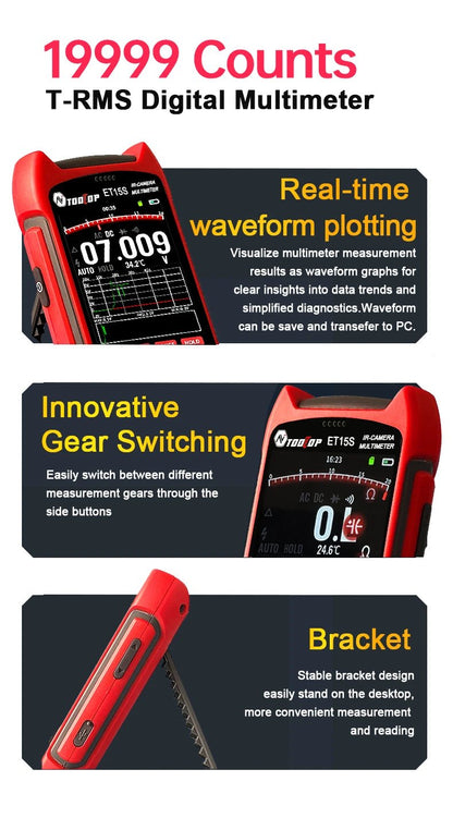 TOOLTOP ET15S Professional Thermal Imager 256x192 IR Sensor 3.5Inch 19999 Counts Digital Multimeter for PCB Floor HVAC RepairElectrical Testing ToolsNormanharvey