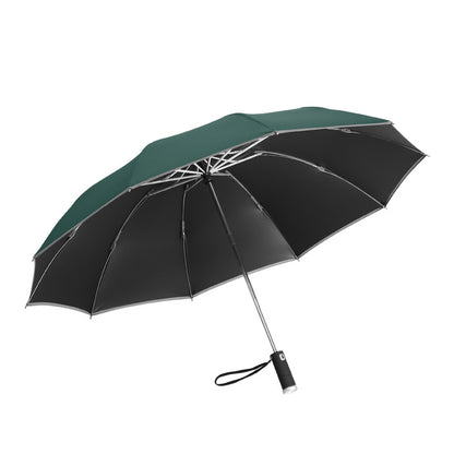 Reverse Umbrella with Reflective Safety Strip and Torch green