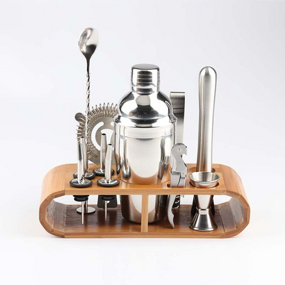 12-Piece Stainless Steel Cocktail Kit with Bamboo Stand | CocktailCrafter™