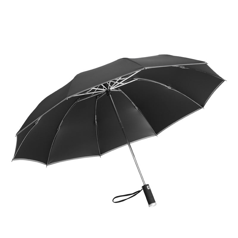 Reverse Umbrella with Reflective Safety Strip and Torch side view