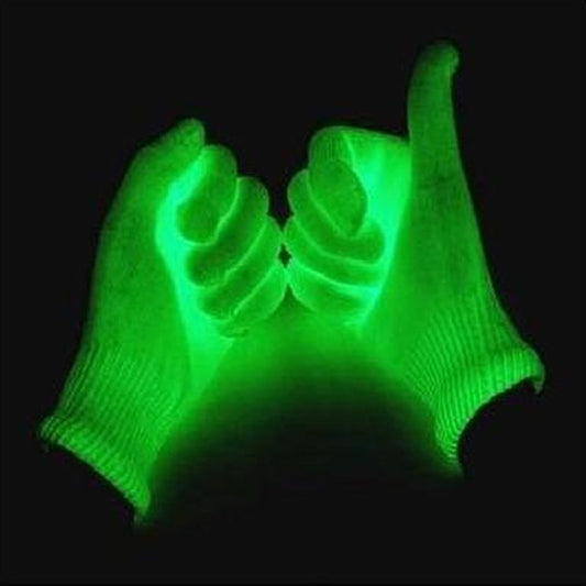 Fluorescent Glove for Work Safety and Exciting Events showing glow in the dark