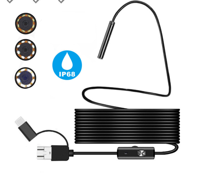 3-in-1 High Definition Industrial Endoscope, Supports Android & Ios System,  6led Lights, Wifi Connection, Photo & Video, Usb, Classic Black Pipe  Camera, Suitable For Car, Air Conditioner Interior, Industrial Pipe  Inspection, With