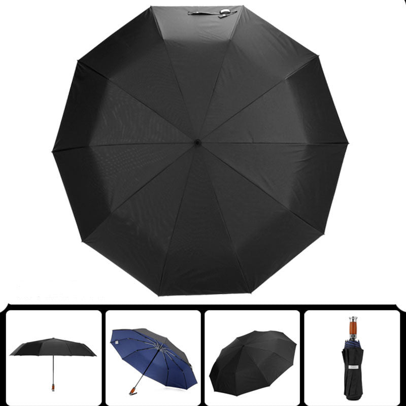 Large Classical Business Umbrella with Wooden Handle black top viw