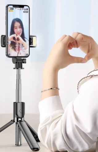 Selfie Stick Tripod with Fill Light Remote Control and Mirror